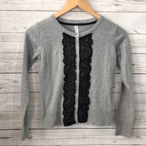 Girls cardigan sweater gray and black size 10/12 L